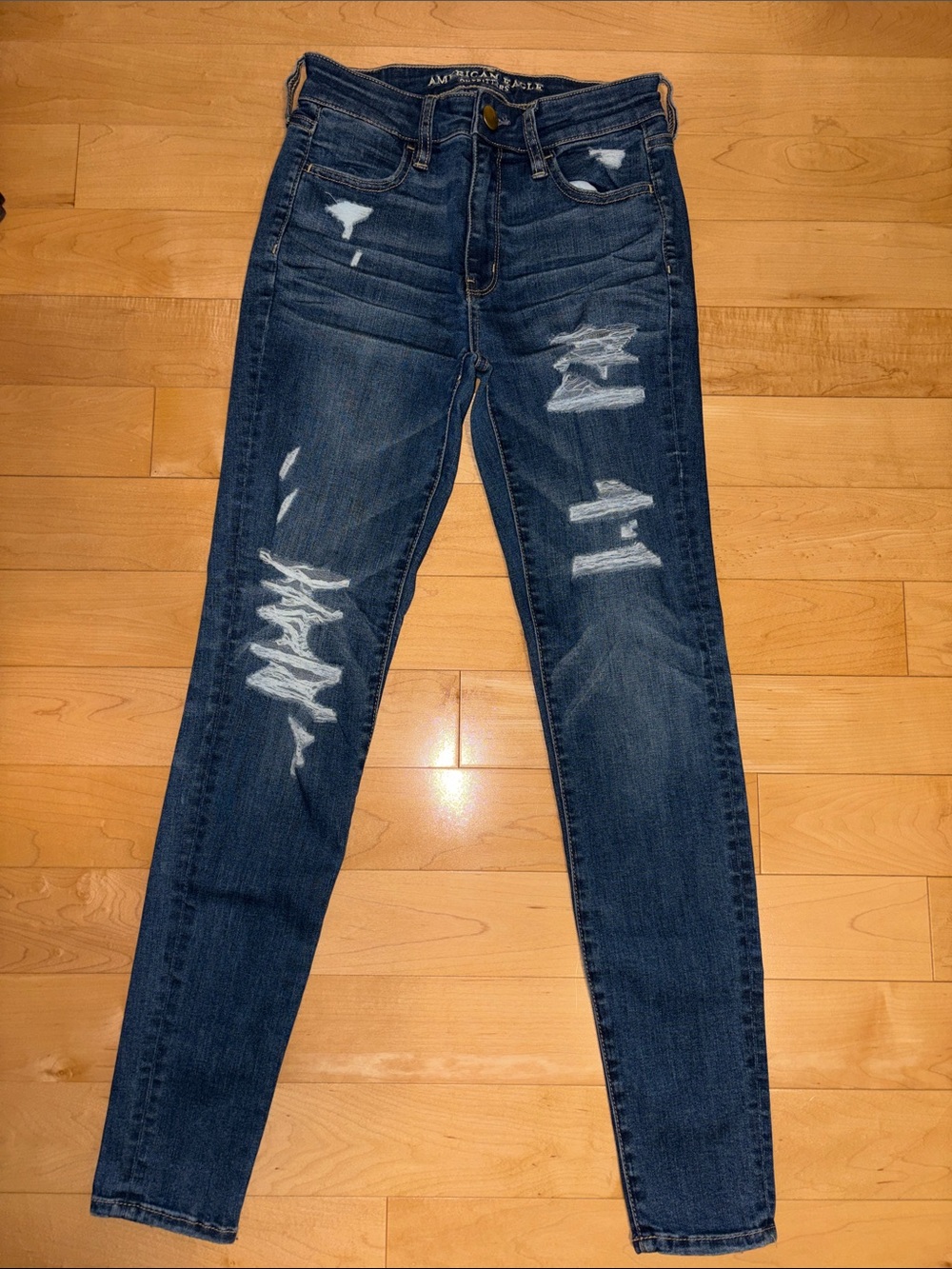 American Eagle Outfitters Ripped Skinny Jeans - Dark Blue